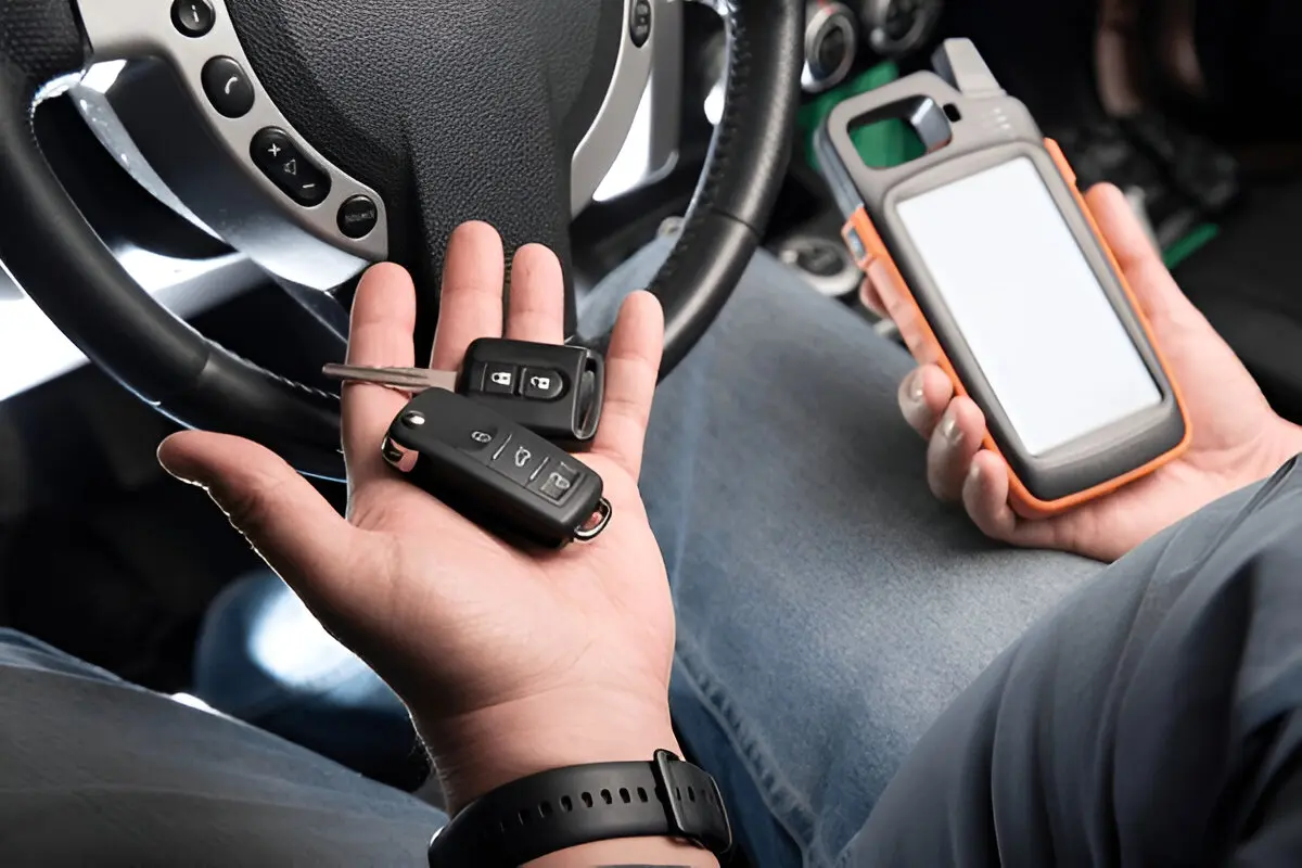 Car key with chip being duplicated by locksmith